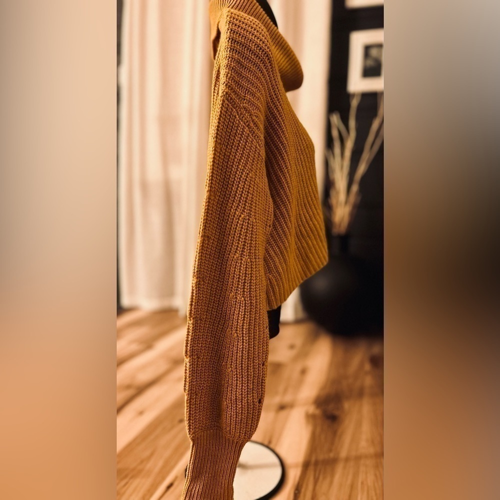 Olivaceous mustard yellow cropped knit sweater, size Small - Picture 7 of 10